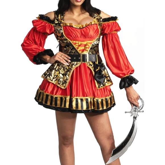 👻 Women Red Spanish Pirate Dress Costume - Picture 3 of 8
